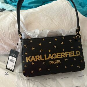 Karl Lagerfeld Black Shoulder Bag with Gold Accents